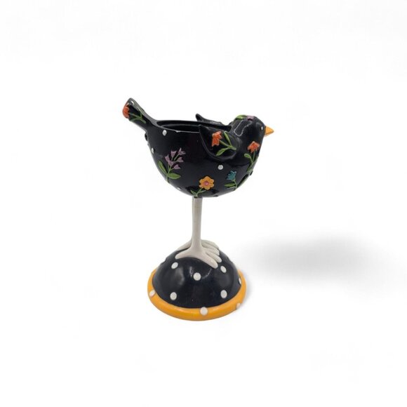 Yankee Candle Black Bird Long Legs Votive Candle Holder With Folk Art Floral Des - Picture 9 of 10
